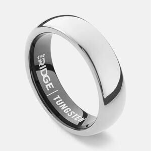 Ridge 6mm Rounded Tungsten Platinum Men's Band Ring Signed Jewelry